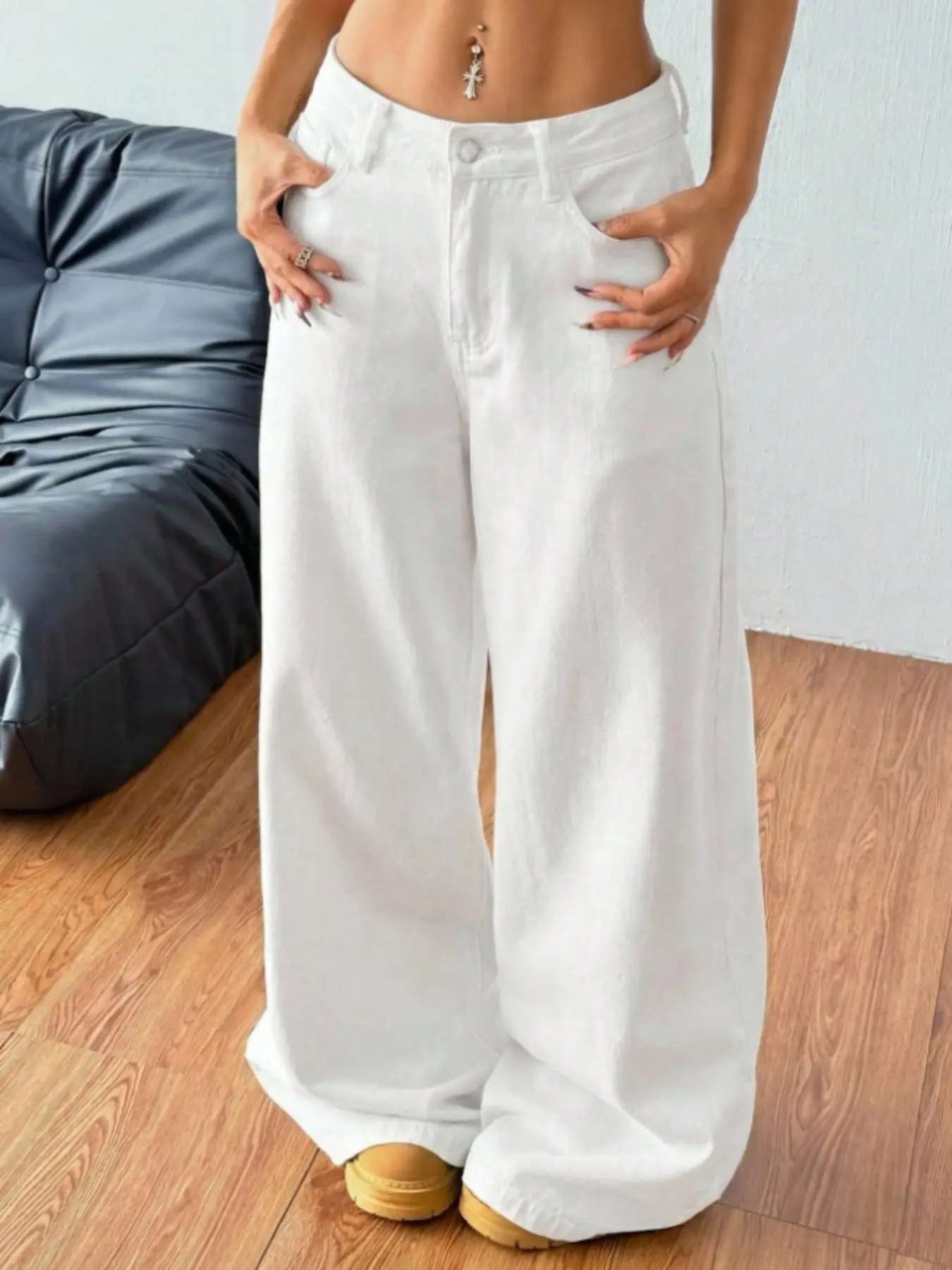 Women's Casual Style Solid Color Washed Wide Leg Jeans Pants, Perfect for Daily Wear, Comfortable and Stylish Fit Denim Trousers Everyday