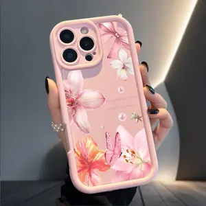 Pink Floral Bow & Pearl Whisper Phone Case for iPhone 17 Air 16 Pro Max 15 Plus 14 13 12 11 X TPU Anti-Scratch Shockproof Durable Soft Cover Gift