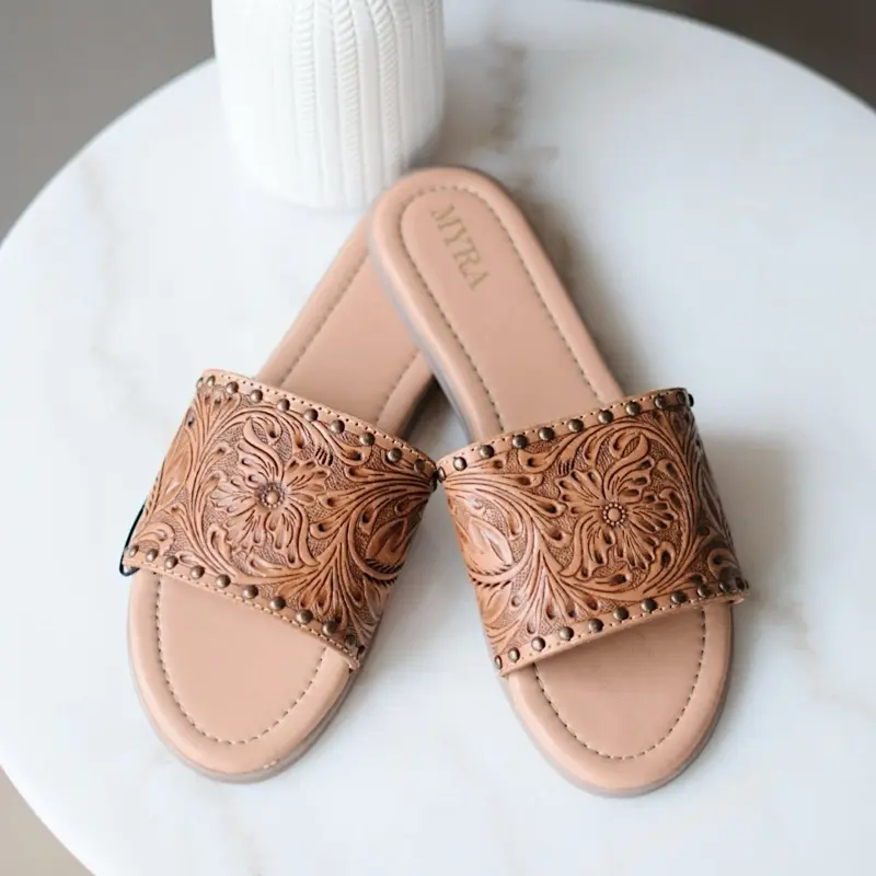 Ellie Women’s Hand Tooled Sandals Leather