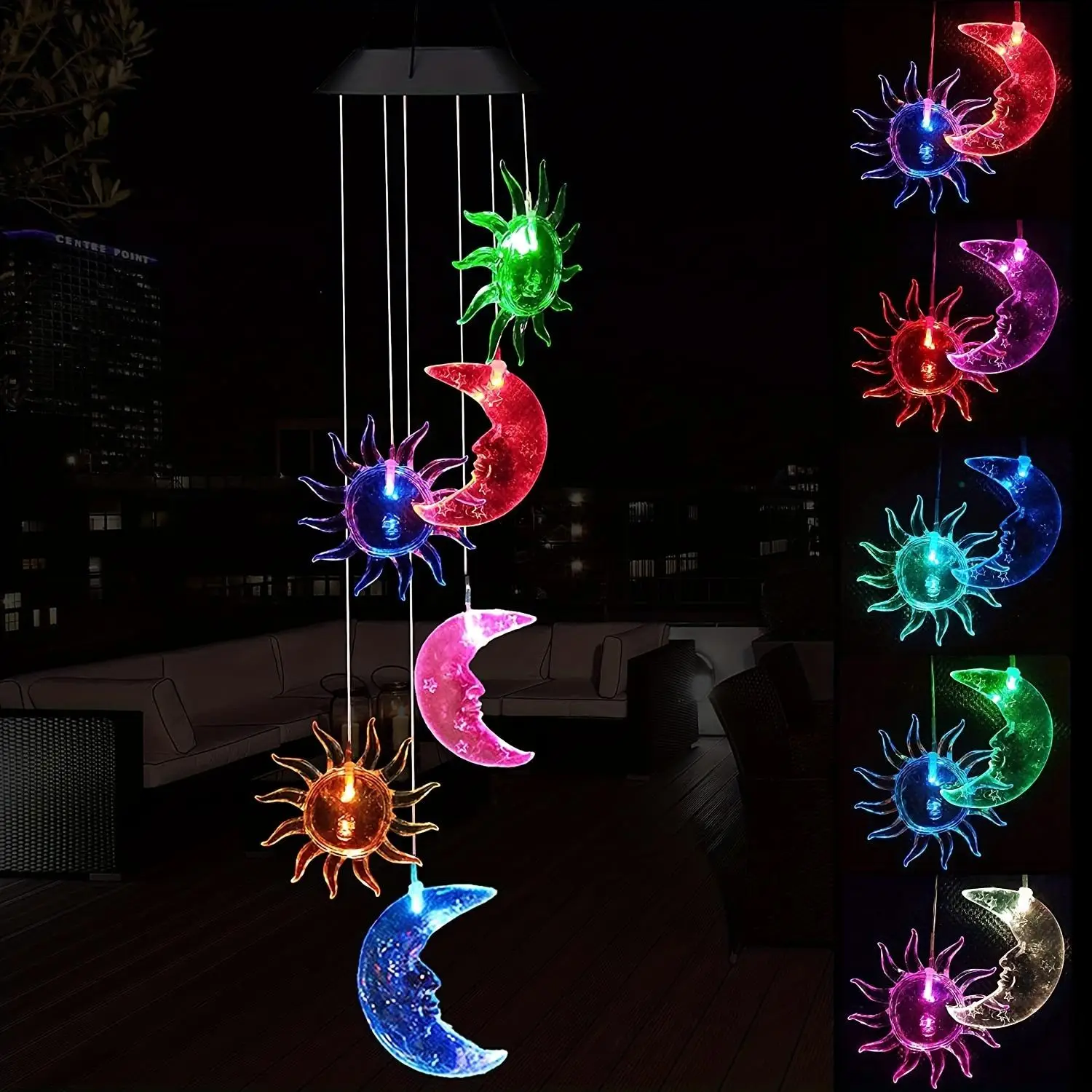 Solar Powered Wind Chime Light, Moon & Star Solar Wind Chime Light, Waterproof Color Changing Wind Chime for Home, Balcony, Party, Festival, Night Gar