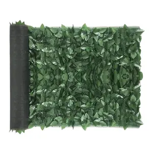 SUNNYGLADE 98x39 inch Artificial Leaves Privacy Fence Screen Green Polyester Peach Leaf Design PE Base Plate Easy Install Outdoor Decorative Faux Ivy Fencing Panel Vine Privacy Fence Wall Screen