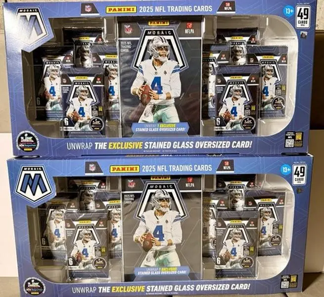 Panini X4 2025 Mosaic Football Bundle - 49 Cards Per Box, 1 stained glass jumbo card, Perfect for Collectors