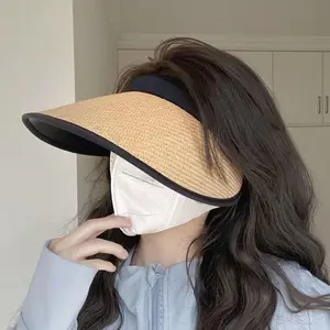 Women's Sunshade and Sunscreen Hat 2026 Summer Large Brim UV Protection Sun Hat Face-Covering Open-Top Straw Hats
