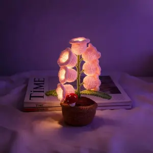 Lily of The Valley Lamp, Crochet Artificial Flowers with Night Lights, Cordless Table Lamp - Women Gift Ideas for Valentine Mother's Day, Desk Home Decorations