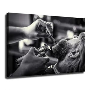 Barbershop Haircut Barber Black and White Poster Decorative Print Modern Home Bedroom Living Room Decoration Canvas Wall Art Aesthetic (08*12inch Unframed)