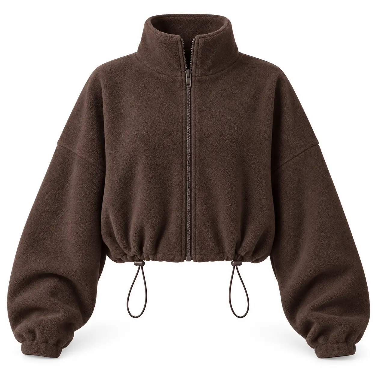 Women’s oversized cropped zip-up jacket, warm fall/winter outerwear, casual stand-collar sweatshirt jacket with adjustable drawstring hem, loose-fit long-sleeve coat, trendy streetwear, cozy everyday outfits for women