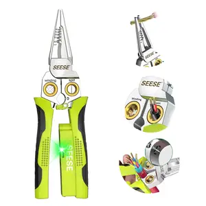 【DealsForYouDays】SEESE 8-in-1 Wire Stripper & Twister – Cutting, Pulling Wires, Voltage Tester Pliers, Cable Scissors, AC/DC Live, Null & Hot Wire Detection with Audible & Flashing LED Alarms