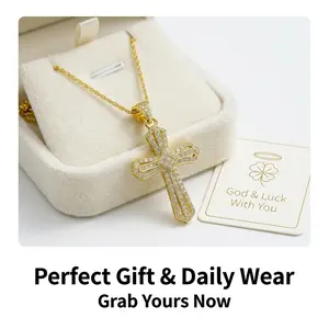 Cross diamond pendant necklace, adorned with shiny elements, an elegant religious accessory, suitable for use as a Thanksgiving gift, graduation gift, or daily wear. A Christian religious gift, suitable for men.