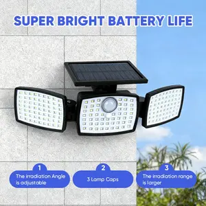 Outdoor Solar Security Light: 2835 Lumens, 179 LEDs, 3 Adjustable Dimmable Spotlight Heads. 4 Modes, IP65 Waterproof, Outdoor Solar Lights. for yards, garages, porches, pools, gardens, barns, patios, Christmas gifts & daily gatherings.