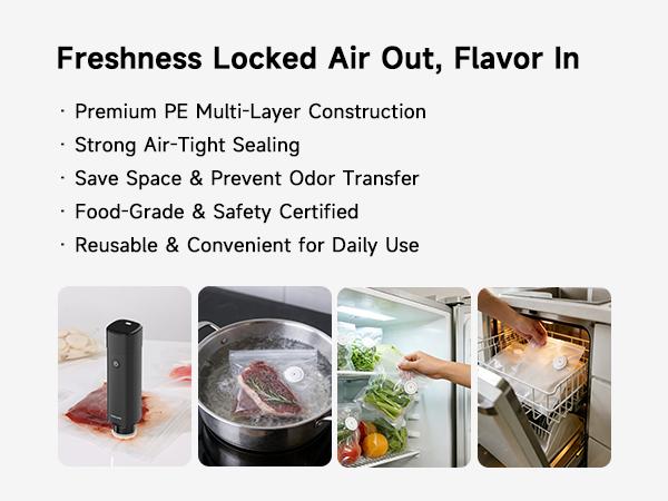 DREAME VH20 Handheld Vacuum Sealer Machine for Food with 30 Reusable Vacuum Bags, Compact Food Vacuum Sealer, Auto Stop, Rechargeable Food Sealer Saver, Dry & Moist Modes, For Container & Wine Bottles