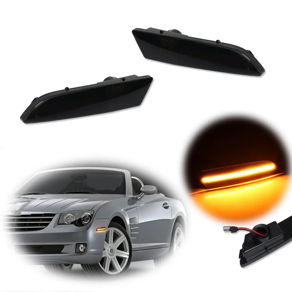 2pcs Full Amber LED Smoked Front Side Marker lamps Lights For 2004 2005 2006 2007 2008 Chrysler Crossfire,Replace OEM 5097519AA 5097518AA