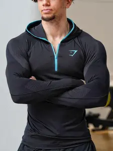 ONYX 5.0 Seamless Hoodie Black Brand Blue Mens Heavy Duty Compression Workout Top