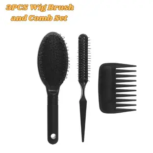 3PCS Wig Brush and Comb Set – Loop Brush, Wide-Tooth Comb & Edge Comb for Synthetic Wigs, Human Hair Wigs & Extensions, Detangling Hair Tools for Women