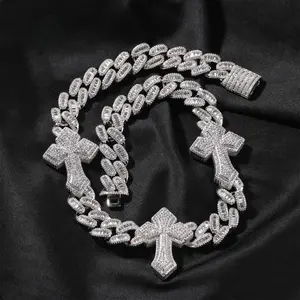 18K gold-plated European and American New Fashion Punk Full 5A+ grade zirconia Cross Cuban Chain Hip Hop Men's Street Dance Cool Necklace Trendy Valentine's Day Gift Birthday Fashion Hot Item Party Gift Idea