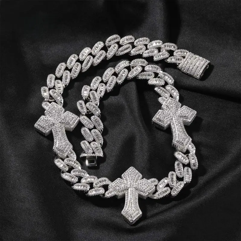 18K gold-plated European and American New Fashion Punk Full 5A+ grade zirconia Cross Cuban Chain Hip Hop Men's Street Dance Cool Necklace Trendy Valentine's Day Gift Birthday Fashion Hot Item Party Gift Idea