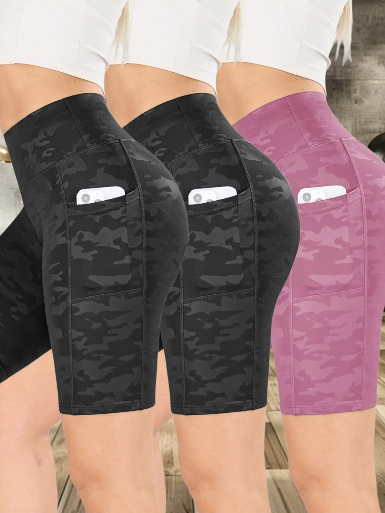 Women's Camo Print Gym Shorts, Breathable Comfortable Skinny Shorts, Side Pockets Shorts, Ladies Sportswear for Indoor Outdoor Wear, Stretch Shorts, Bottoms Women's Camo Print Gym Shorts, Breathable Comfortable Skinny Shorts, Side Pockets Shorts, Ladies Sportswear for Indoor Outdoor Wear, Stretch Shorts, Bottoms