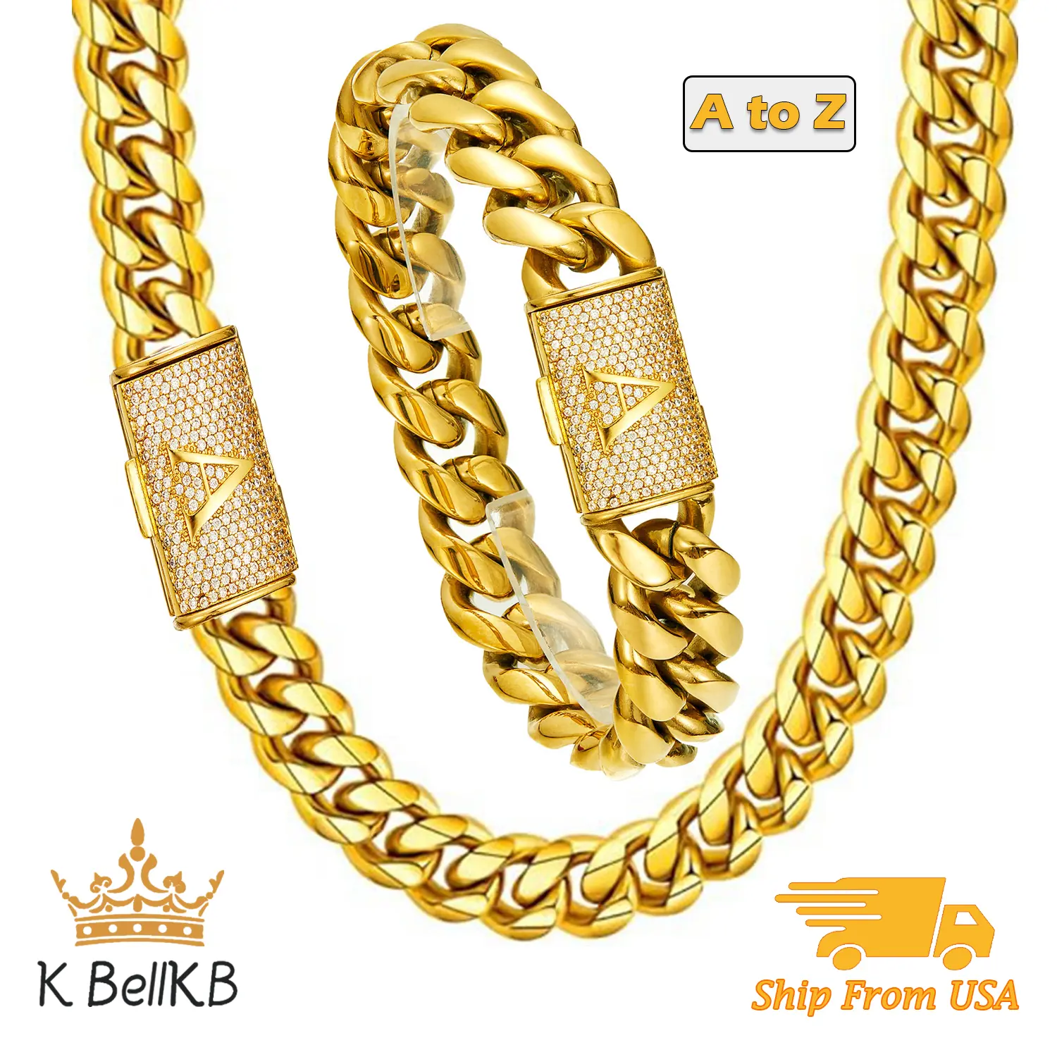 Initial Letter Miami Cuban Necklace for Men Women, 18 Golden Capital Monogram 14MM Necklace Alphabets from A-Z Chain Hip Hop Jewelry
