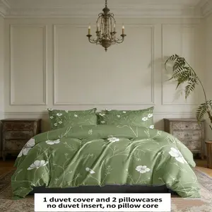 3Pcs Forest Plant Print Duvet Cover Set (1 Duvet Cover + 2 Pillowcases, No Insert), skin-friendly, breathable and ultra soft, high aesthetic spring bedding, a must-have for fresh bedroom makeover Floral Bedding Sets