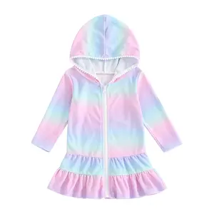 Toddler Little Girls Swimsuit Coverup Hooded Cover Up Bathing Suit Robe Beach Dress Rash Guards Swim Wear