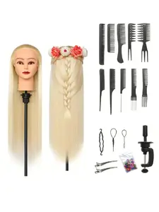 Training Head, 28 Inch Mannequin Head, Long Hair, 100% Synthetic Hair Styling Head, Hairdressing Head for Braiding, Includes Table Clamp & DIY Set