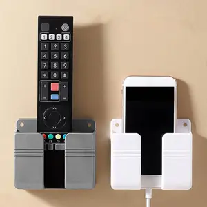 4pcs Punch Free Wall Mounted Organizer Storage Box Remote Control Mounted Mobile Phone Plug Wall Holder Charging Cell Phone Holder Multifunction hook