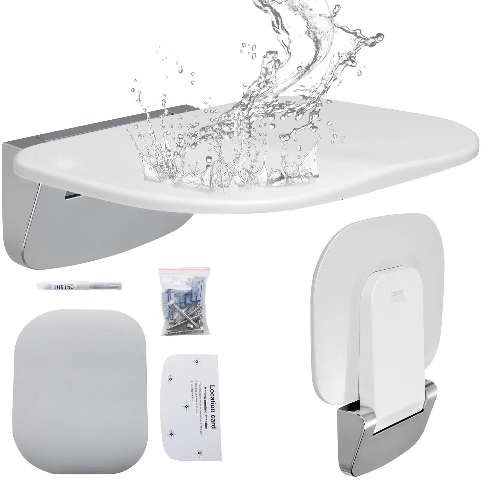 【SummerFinds】VEVOR Urea-formaldehyde Folding Shower Seat, 13.6'' x 12.8'' Unfolded, Wall Mounted Fold Up Shower Bench with 450 lbs Load Capacity, Space Saving Fold Down Shower Chair for Seniors Children Adults Minimalist Set