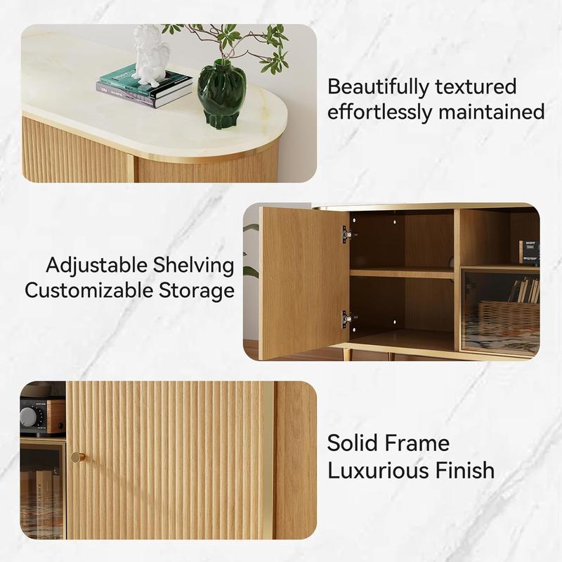 【Ships in 1 Packages】Oneinmil Luxury 70" Fluted TV Stand Modern Entertainment Center for TVs Up to 80" TV Console with Faux Marble Tabletop Curved Profile Design Media Console for Living Room bedroom tables nursery