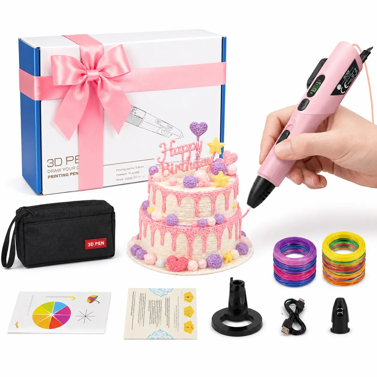Complete 3D Printer Pen Kit with Preset Temperature, LCD Display and Variable Speed, 1.75mm PLA ABS 3D Pen for DIY Crafts, Hands-On Creativity, Focused Screen-Free Time, Art Projects, Model Making, Birthdays and Holidays high-speed