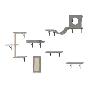 【Spotlight Day】VEVOR Wall Mounted Cat Shelves, Cat Wall Shelves and Perches with Jumping Boards, Hammock, Sofa, Cat Tree & Cat Grip, Cat Furniture and Shelves up to 40 lbs for Sleeping, Playing, Climbing, Set of 6