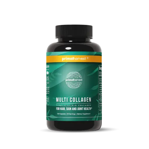 Primal Harvest Multi Collagen Pills for Women and Men (Type I, II, III, V, X) 120 Capsules w/Vitamin C for Hair, Skin, Nails