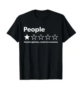 Unisex Adult T-Shirt – Black, Short Sleeve – Funny “One Star” review quote: “Absolutely would,” suitable for men and women’s outdoor wear, 100% cotton.