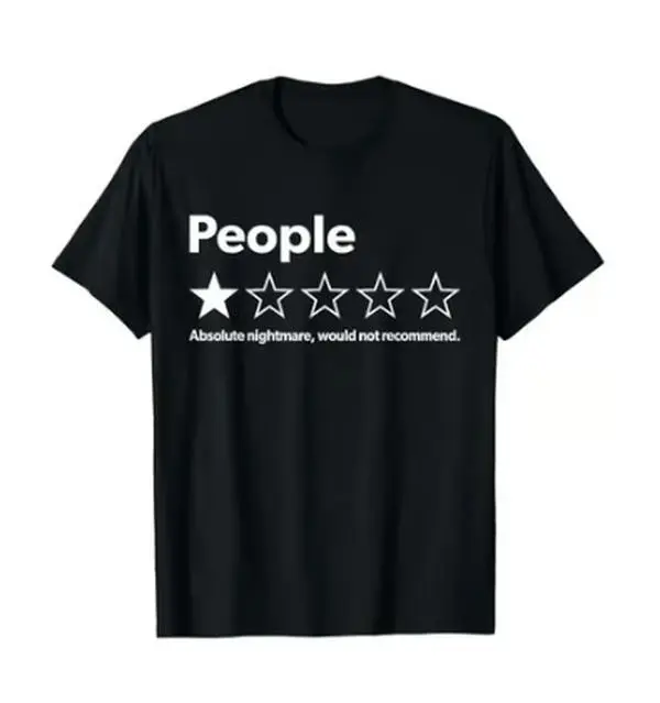 Unisex Adult T-Shirt – Black, Short Sleeve – Funny “One Star” review quote: “Absolutely would,” suitable for men and women’s outdoor wear, 100% cotton.