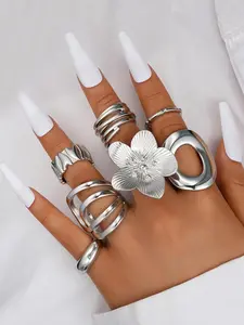 Flower Design Cuff Ring Set, Fashionable Joint Ring for Women & Girls, Casual Jewelry for Party, Daily Clothing Decor, Trendy All-match & Exquisite Jewelry for Gift