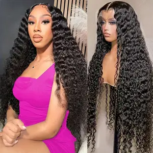250 Density 13x6 Hd Deep Wave Frontal Wig 30 32inch Long Glueless Water Wave Curly Lace Front Human Hair Wig For Women On Clearance Sale