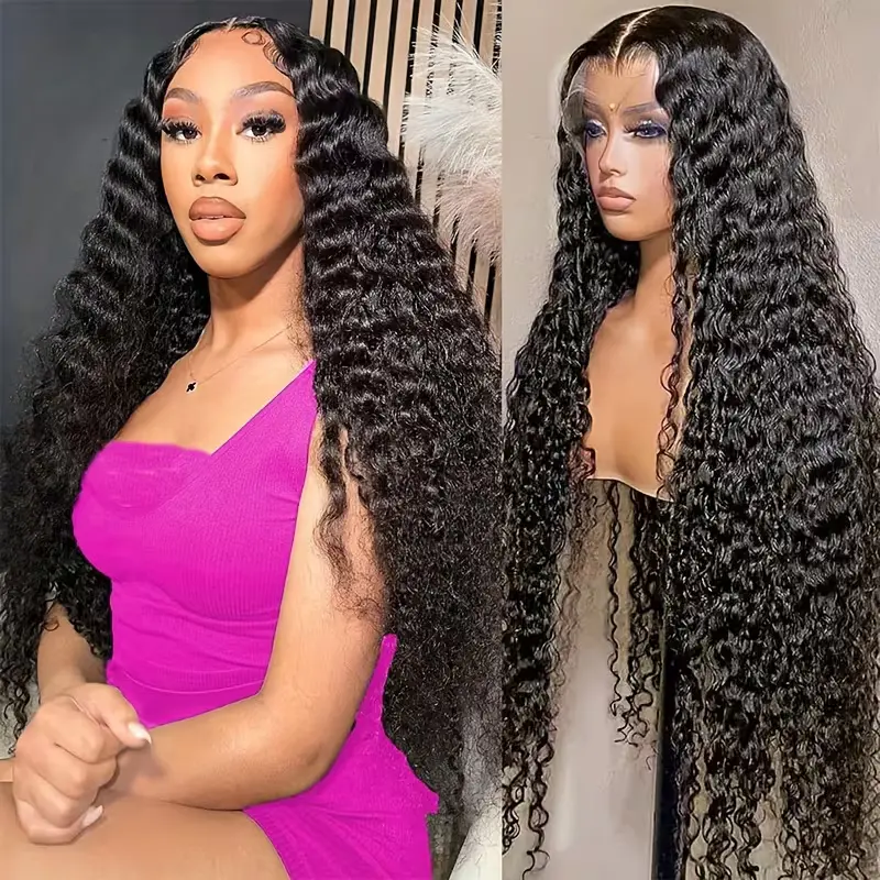 250 Density 13x6 Hd Deep Wave Frontal Wig 30 32inch Long Glueless Water Wave Curly Lace Front Human Hair Wig For Women On Clearance Sale