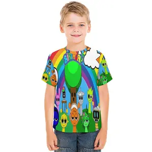 Young Girl's and Boy's Sprunki Graphic Tees,Back To School Clothes Girls, Black Round Neck Print T-Shirts, Machine Washable, Suitable For Outdoor Sports A0927-55