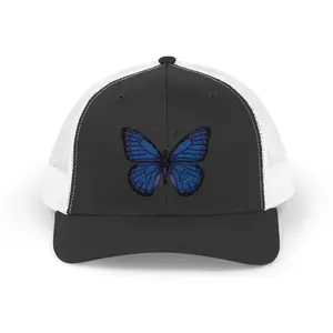 Black/White - Blue Butterfly Snapback Trucker Cap, Adjustable Hat, Outdoor Gear, Butterfly Lover Gift, Casual Style, Summer Accessory