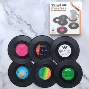6pcs Retro Record Coasters, Round Coaster, Vinyl Meal Coffee Coasters, Anti Slip Heat-Insulating Pads, Creative Home Accessories, Retro CD Table Mats
