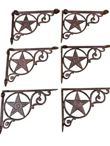 6 Cast Iron Style Star Brackets Garden Braces Shelf Bracket RUSTIC FARM PRIMITIVE