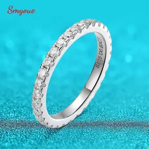 Smyoue 2mm GRA Certified Moissanite Ring for Women Full Diamond Enternity Band S925 Sterling Silver Plated White Gold Jewelry