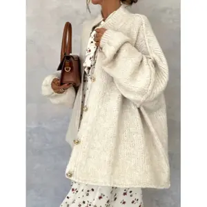 Women's Casual Knit Cardigan, Button Front Sweater Coat, Loose-Fitting Batwing Sleeve, Ribbed Hem & Cuffs, Fall Winter Fashion, Knitwear