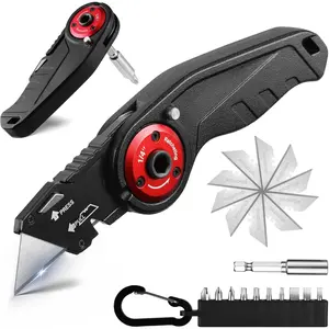Folding Utility Knife, 2-in-1 Multitool Knife with Ratcheting Screwdriver, Box Cutter Quick Blade Change, EDC Heavy Duty Work Knife with Extra 10 Bit Sets and SK5 Blades