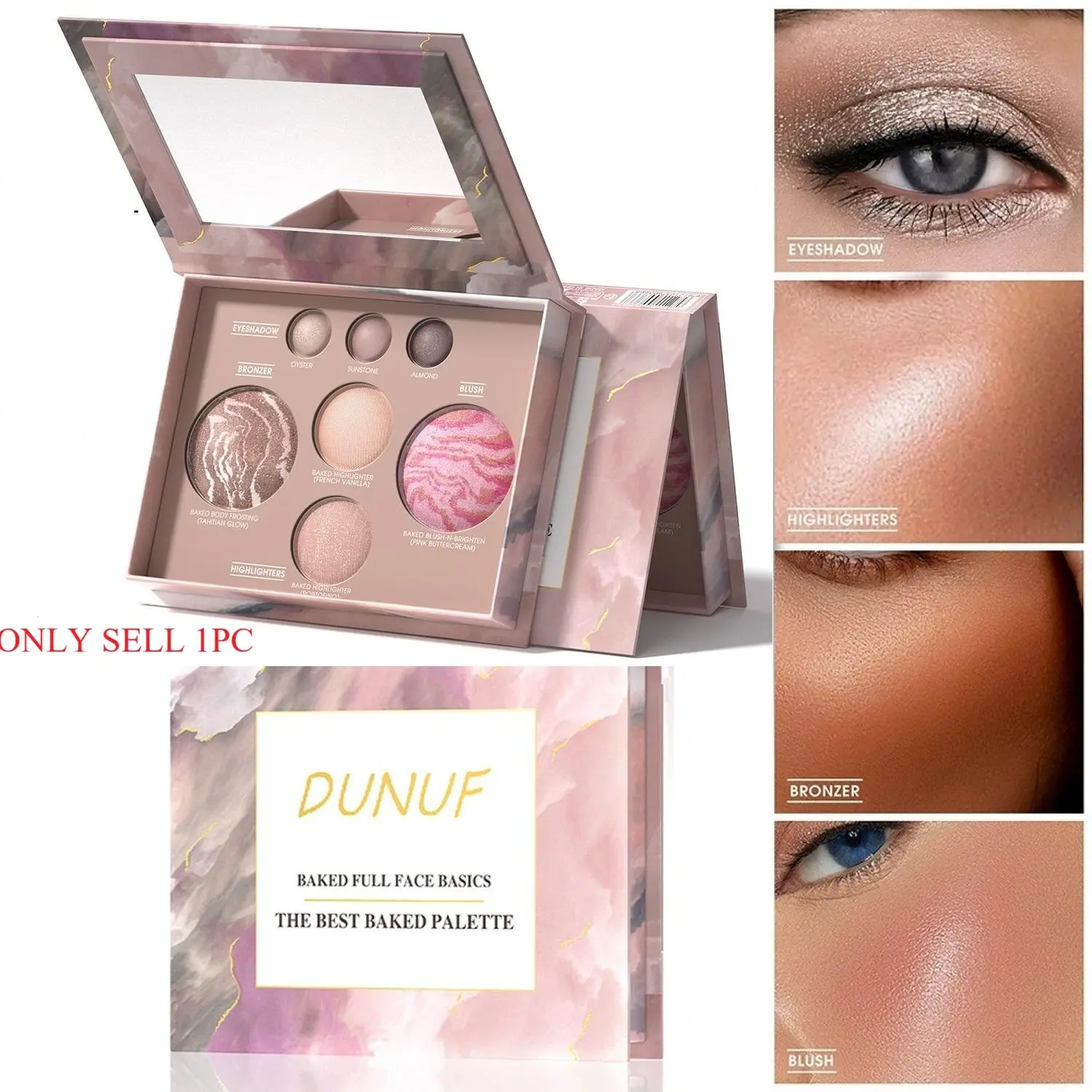 7 Color Contour Eyeshadow Blush Baked Face Palette with Makeup Mirror, Matte Shimmer Highlighter Sculpting Blush Multi-Functional Cosmetic Compact