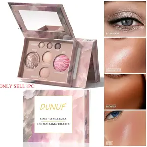 7 Color Contour Eyeshadow Blush Baked Face Palette with Makeup Mirror, Matte Shimmer Highlighter Sculpting Blush Multi-Functional Cosmetic Compact