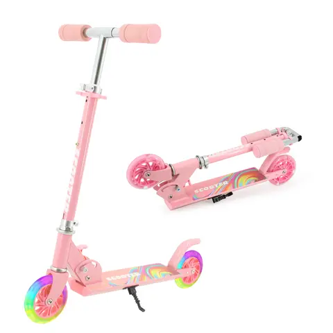 Foldable Kids Scooter with LED Light-Up Wheels – 3 Adjustable Heights, Balance & Coordination Training, Lightweight Portable Toddler Scooter for Boys & Girls Ages 3-8, Ideal Outdoor Toy Gift