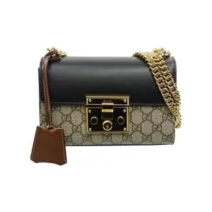 Pre-owned GUCCI cowhide Crossbody Bags Padlock Moonlight Treasure Box series metal lock monogram logo canvas and leather crossbody bag
