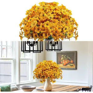 12 Bundles Yellow Artificial Flowers for Outdoors, Fake Silk Flowers Faux Plants UV Resistant No Fade Summer Fall for Outside Home Porch Window Box Planters Wedding Farmhouse