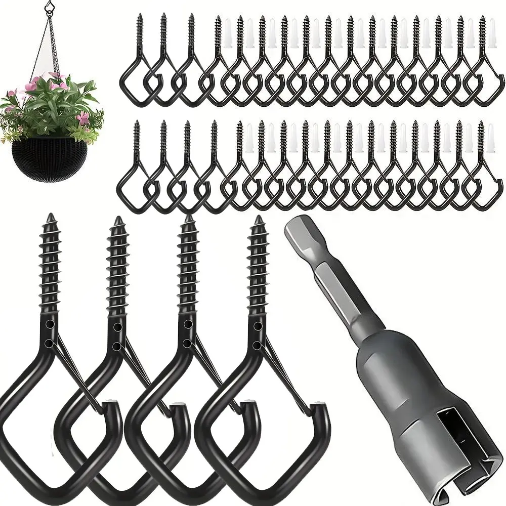 45-Piece Windproof Outdoor Screw Hooks with Safety Clips, Includes Hooks, Heavy Duty Hooks, Sturdy Hanging Design, Durable Secure Hangable Hangers for Christmas Lights and Potted Plants