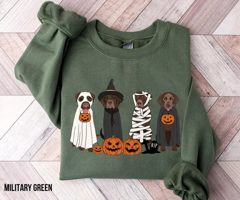Brown Labrador Halloween Sweatshirt, Ghost Dogs Sweatshirt, Halloween Dog, Chocolate Lab shirt, Fall Sweater, Spooky Season, Dog Lover Gift