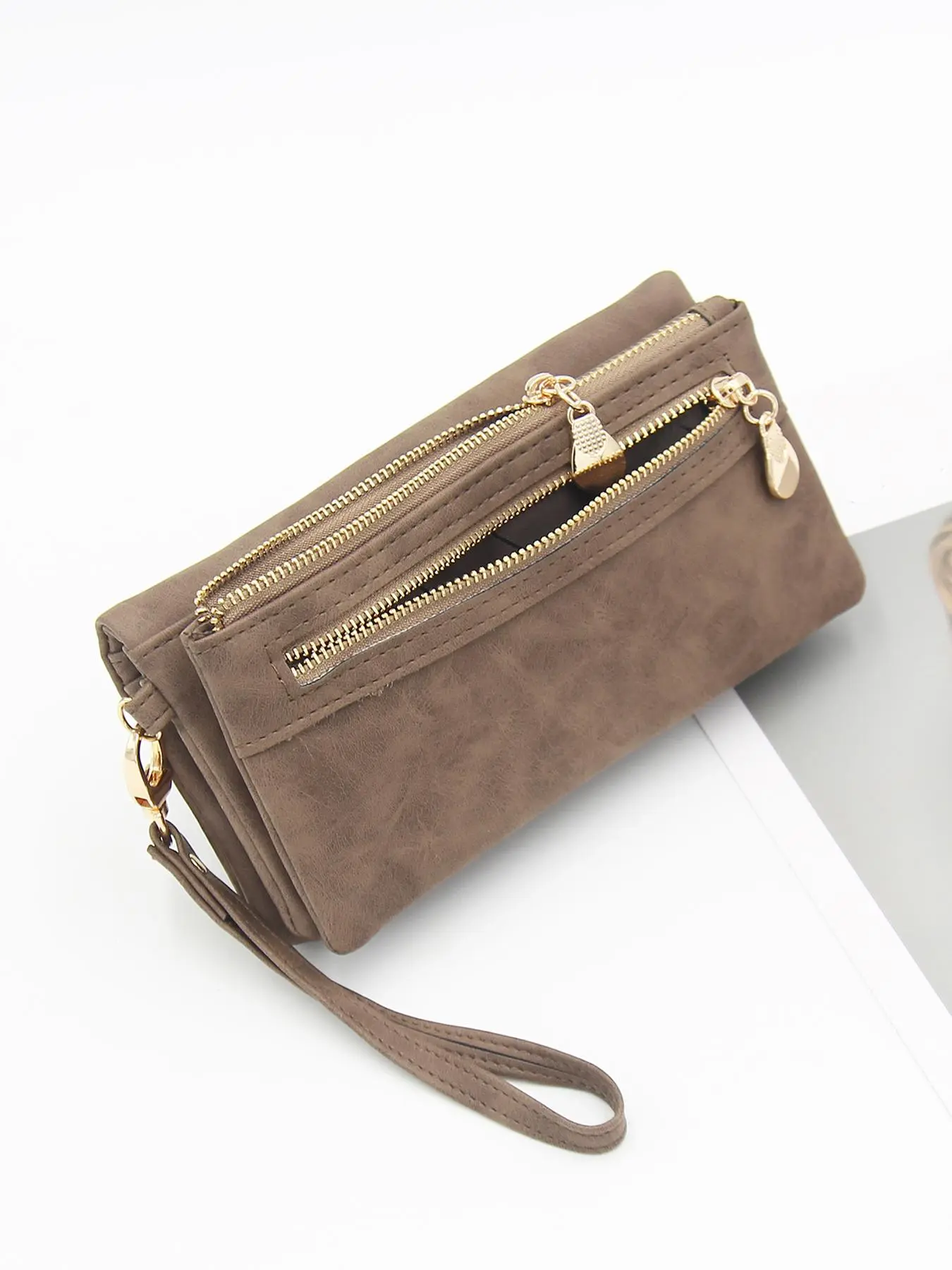 Women's Solid Color Double Zipper Long Wallet, Fashionable Multi-function Elegant Clutch Purse, Fashion Purses, Durable PU Leather Multi Functional Wristlet for Daily Used, Casual Trendy Versatile High-quality Daily Commuting Bag, Daily Commuter Purse